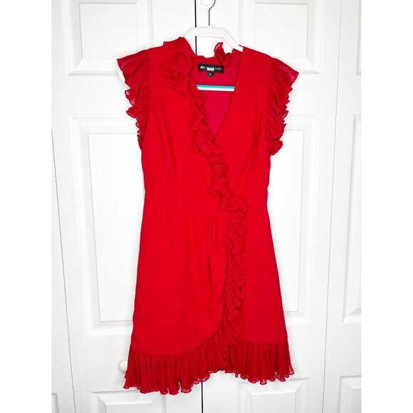 Jill Jill Stuart Red Flutter Sleeve Ruffle Mini Dress Women's Size 6 - Picture 1 of 11